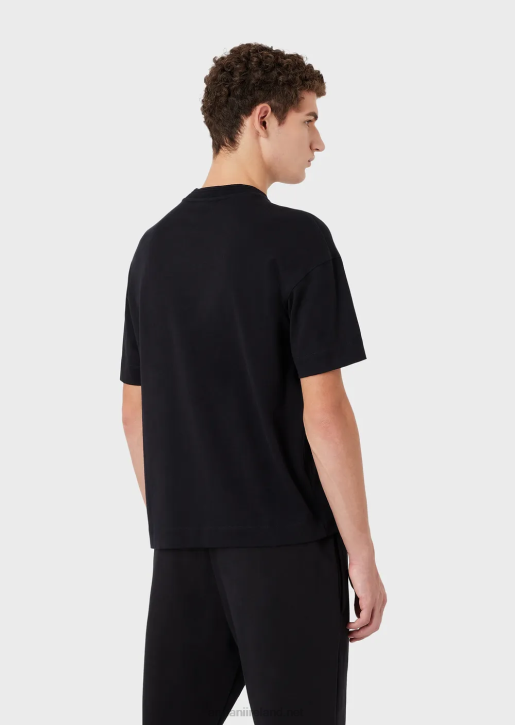 Men 086V1633 Heavy Jersey T-Shirt With Oversized Embossed Logo Trim Armani Navy Blue