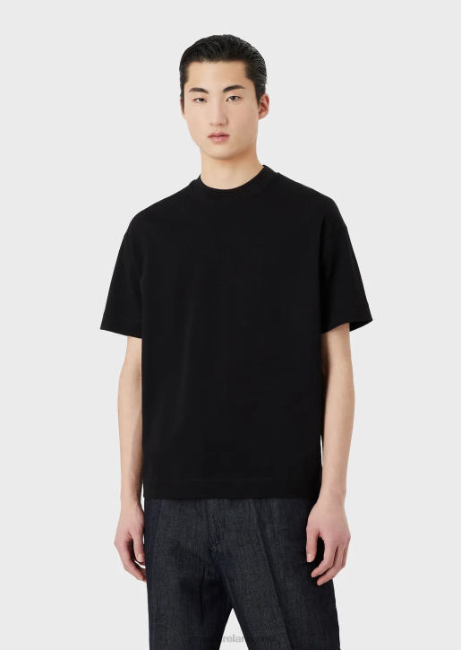 Men 086V1634 Heavy Jersey T-Shirt With Oversized Embossed Logo Trim Armani Black Logo