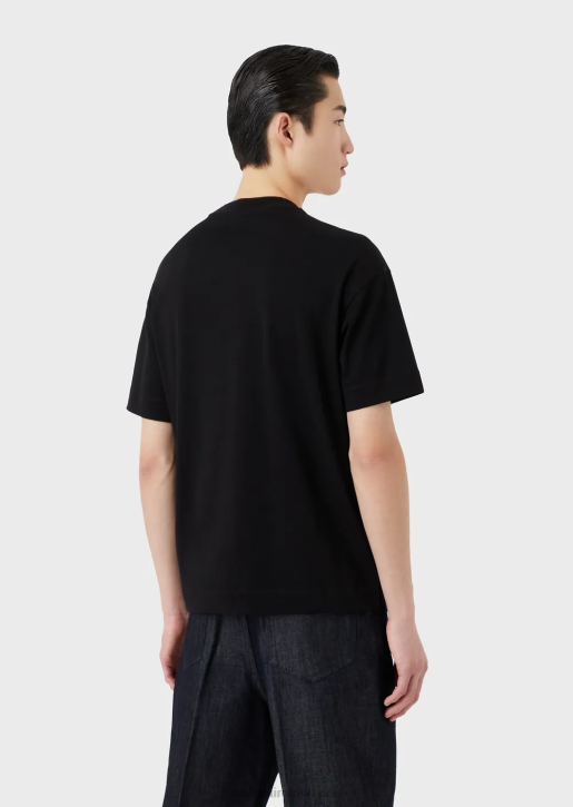 Men 086V1634 Heavy Jersey T-Shirt With Oversized Embossed Logo Trim Armani Black Logo