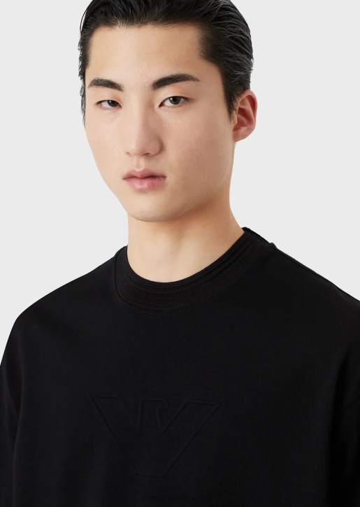 Men 086V1634 Heavy Jersey T-Shirt With Oversized Embossed Logo Trim Armani Black Logo