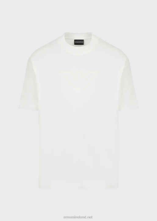 Men 086V1635 Heavy Jersey T-Shirt With Oversized Embossed Logo Trim Armani White