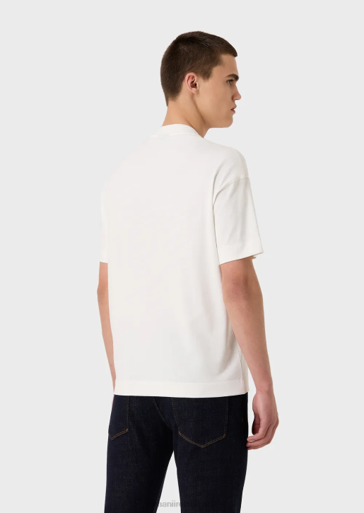 Men 086V1635 Heavy Jersey T-Shirt With Oversized Embossed Logo Trim Armani White