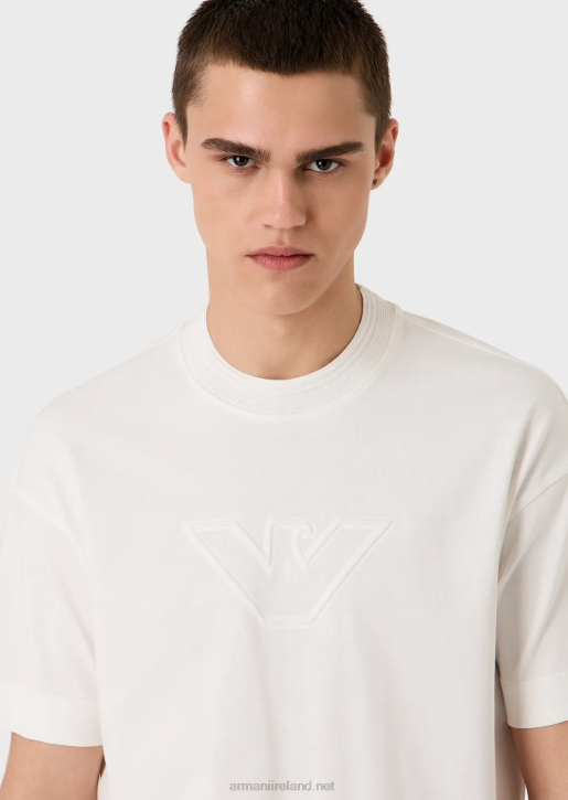 Men 086V1635 Heavy Jersey T-Shirt With Oversized Embossed Logo Trim Armani White