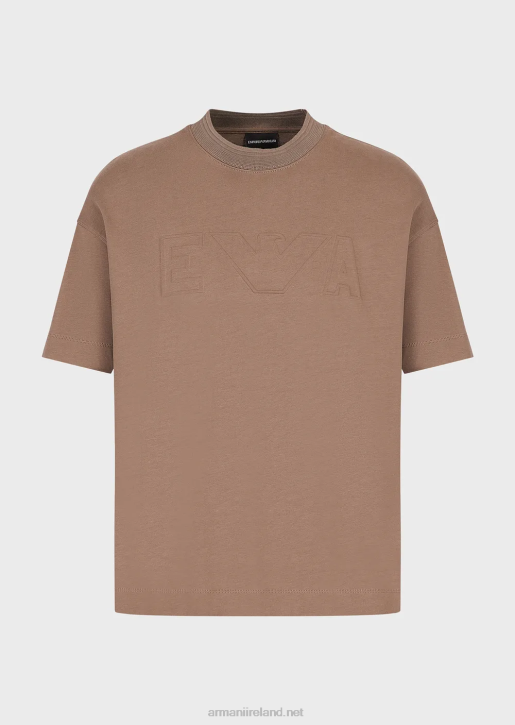 Men 086V1636 Heavy Jersey T-Shirt With Oversized Embossed Logo Trim Armani Dove Grey