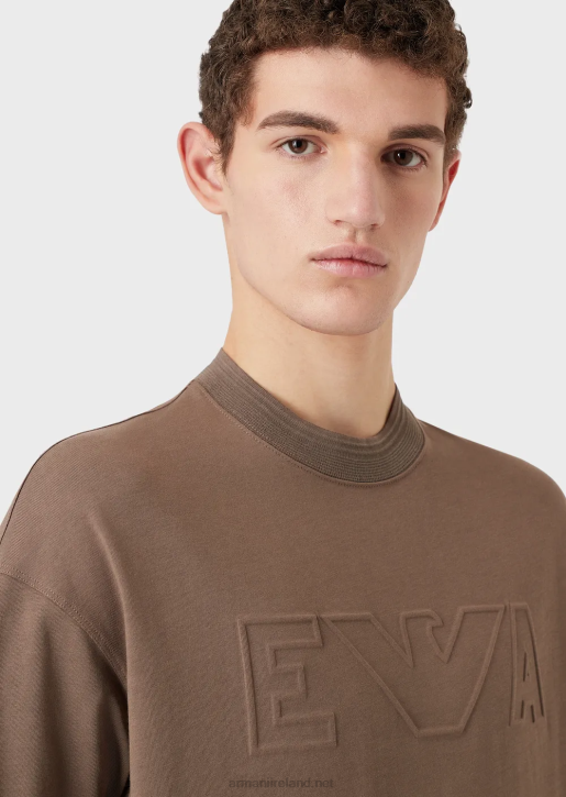 Men 086V1636 Heavy Jersey T-Shirt With Oversized Embossed Logo Trim Armani Dove Grey