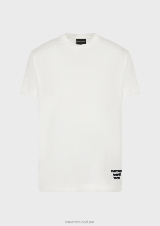 Men 086V1641 Tencel-Blend Jersey T-Shirt With Embossed 3D Logo Armani White