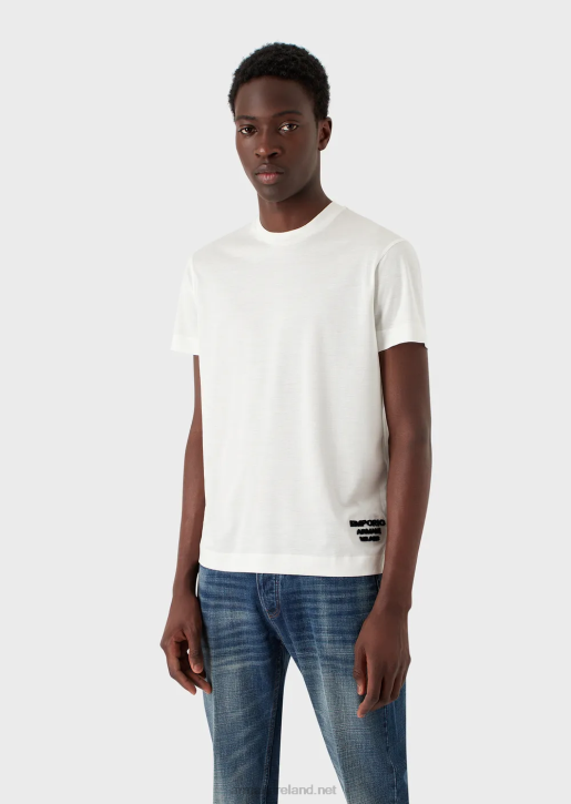 Men 086V1641 Tencel-Blend Jersey T-Shirt With Embossed 3D Logo Armani White