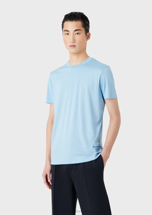 Men 086V1643 Tencel-Blend Jersey T-Shirt With Embossed 3D Logo Armani Navy Blue