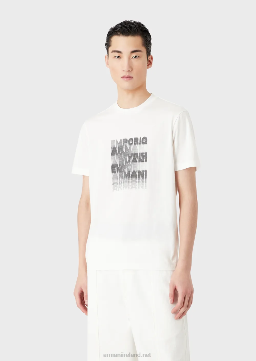 Men 086V1645 Pima Jersey T-Shirt With 80S-Effect Logo Print Armani White