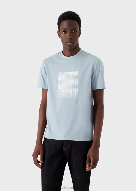 Men 086V1646 Pima Jersey T-Shirt With 80S-Effect Logo Print Armani Azure