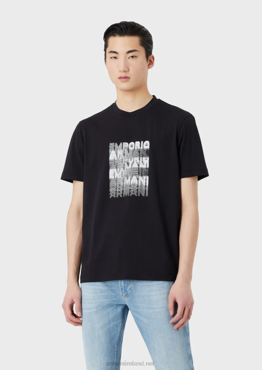 Men 086V1647 Pima Jersey T-Shirt With 80S-Effect Logo Print Armani Navy Blue