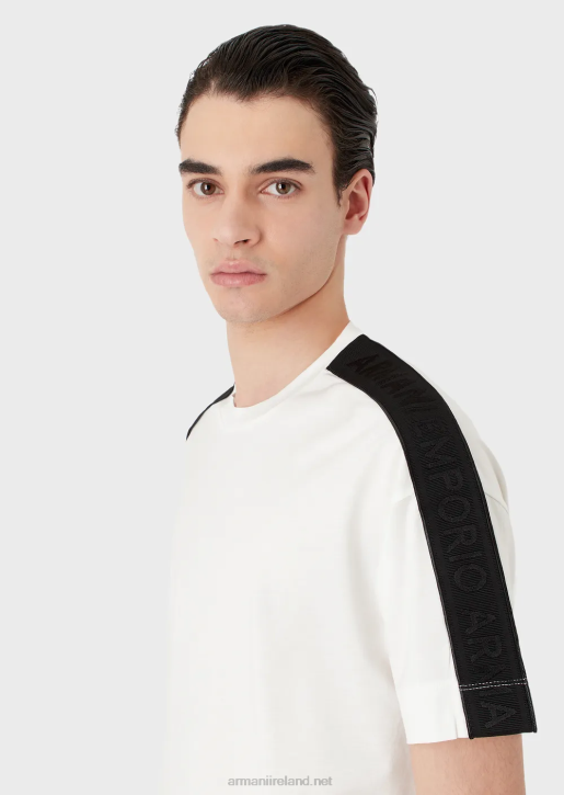 Men 086V1649 Tencel-Blend Jersey T-Shirt With Logo Tape Armani White