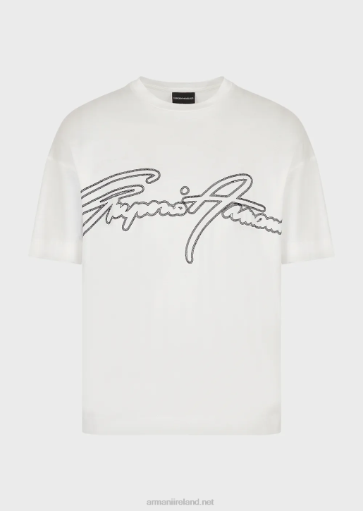 Men 086V1650 Tencel-Blend Jersey T-Shirt With Topstitched Signature Logo Embroidery Armani White