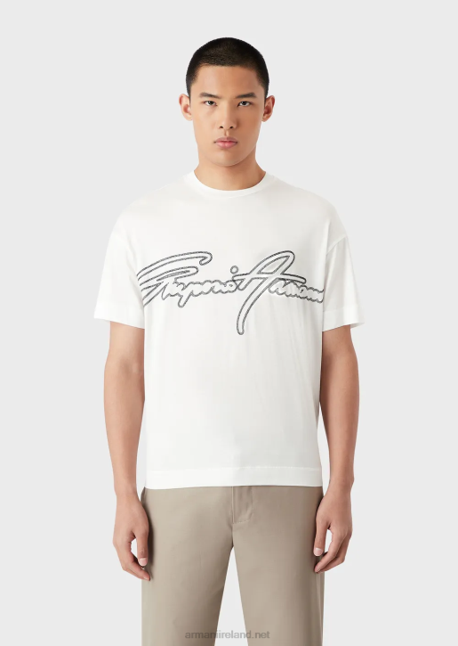 Men 086V1650 Tencel-Blend Jersey T-Shirt With Topstitched Signature Logo Embroidery Armani White