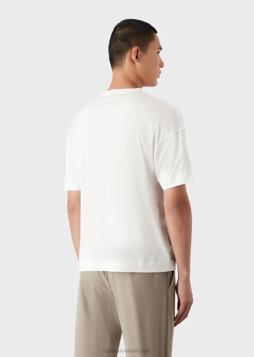 Men 086V1650 Tencel-Blend Jersey T-Shirt With Topstitched Signature Logo Embroidery Armani White