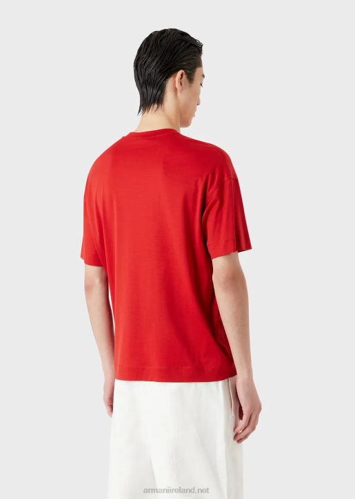 Men 086V1651 Tencel-Blend Jersey T-Shirt With Topstitched Signature Logo Embroidery Armani Red