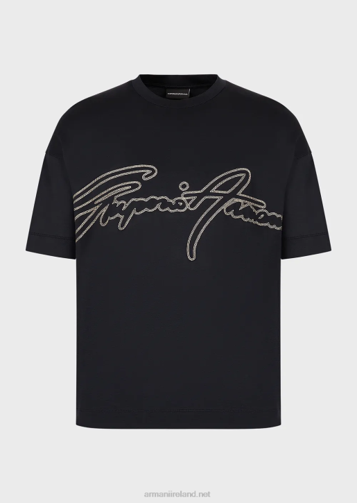 Men 086V1653 Tencel-Blend Jersey T-Shirt With Topstitched Signature Logo Embroidery Armani Navy Blue