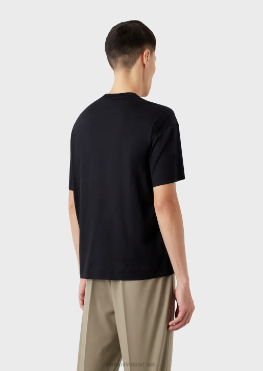 Men 086V1653 Tencel-Blend Jersey T-Shirt With Topstitched Signature Logo Embroidery Armani Navy Blue