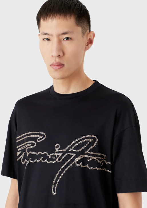 Men 086V1653 Tencel-Blend Jersey T-Shirt With Topstitched Signature Logo Embroidery Armani Navy Blue