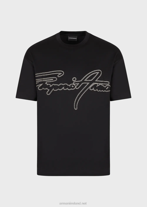 Men 086V1654 Tencel-Blend Jersey T-Shirt With Topstitched Signature Logo Embroidery Armani Black