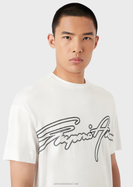 Men 086V1654 Tencel-Blend Jersey T-Shirt With Topstitched Signature Logo Embroidery Armani Black