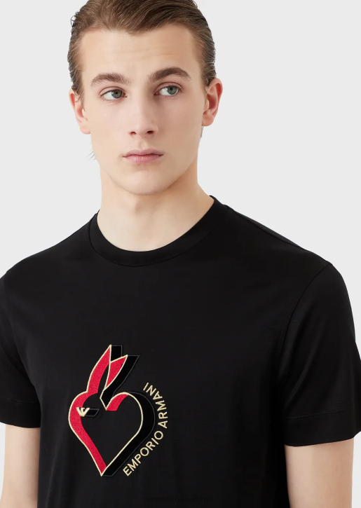 Men 086V1655 Tencel-Blend Jersey T-Shirt With Rabbit Embroidery Armani