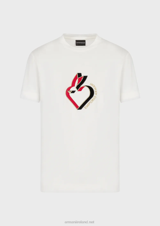 Men 086V1656 Tencel-Blend Jersey T-Shirt With Rabbit Embroidery Armani White
