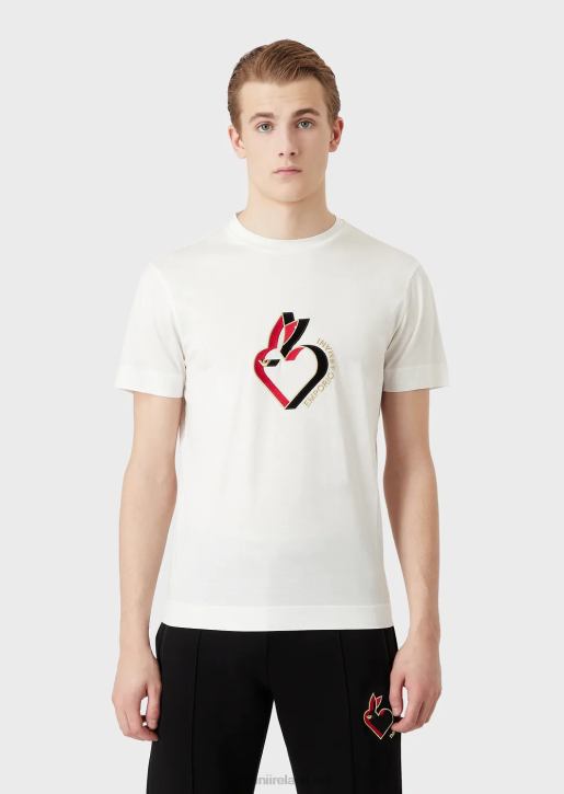 Men 086V1656 Tencel-Blend Jersey T-Shirt With Rabbit Embroidery Armani White