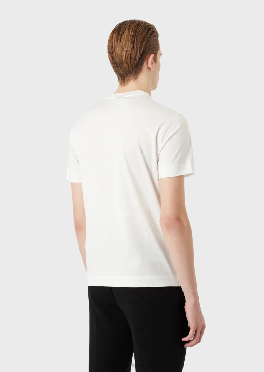 Men 086V1656 Tencel-Blend Jersey T-Shirt With Rabbit Embroidery Armani White