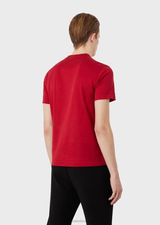 Men 086V1657 Tencel-Blend Jersey T-Shirt With Rabbit Embroidery Armani Red
