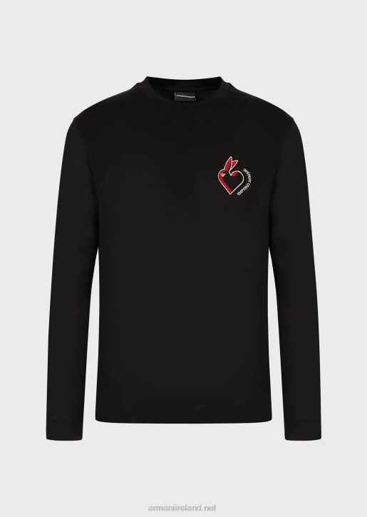 Men 086V1658 Tencel-Blend Jersey Jumper With Rabbit Embroidery Armani Black