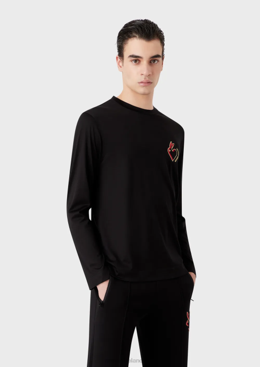 Men 086V1658 Tencel-Blend Jersey Jumper With Rabbit Embroidery Armani Black