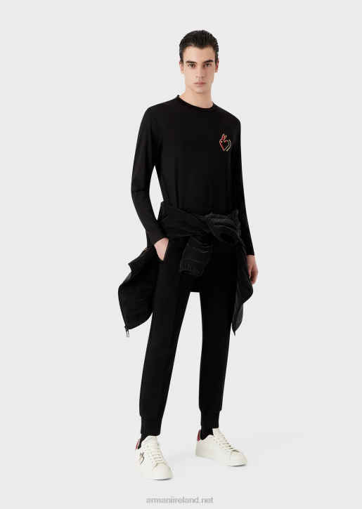 Men 086V1658 Tencel-Blend Jersey Jumper With Rabbit Embroidery Armani Black