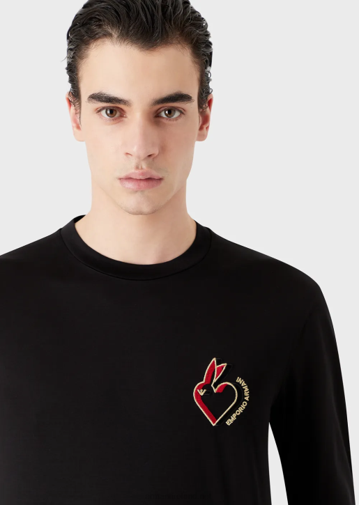 Men 086V1658 Tencel-Blend Jersey Jumper With Rabbit Embroidery Armani Black