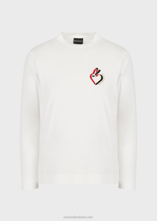 Men 086V1659 Tencel-Blend Jersey Jumper With Rabbit Embroidery Armani White