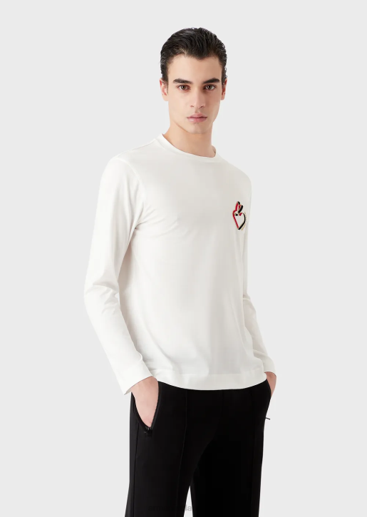 Men 086V1659 Tencel-Blend Jersey Jumper With Rabbit Embroidery Armani White