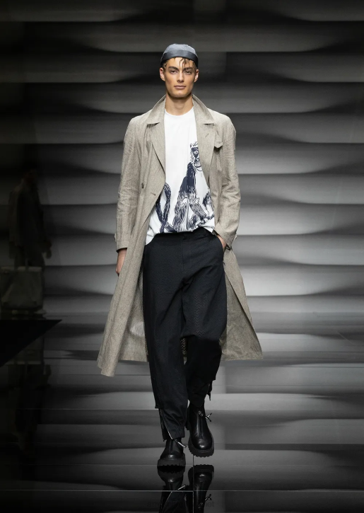 Men 086V1660 Loose-Fit T-Shirt In A Tencel-Blend Jersey With A Macaque Print Armani White