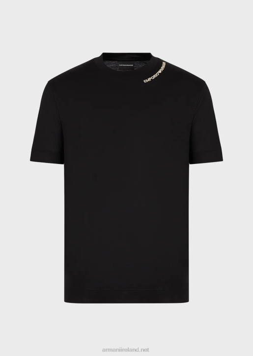 Men 086V1666 Tencel-Blend Jersey T-Shirt With Logo Embroidery On The Neckline Armani Black