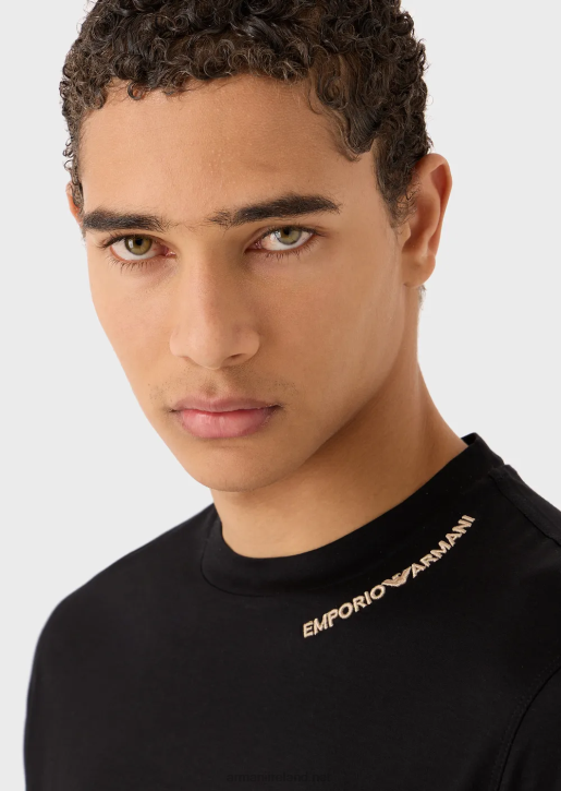 Men 086V1666 Tencel-Blend Jersey T-Shirt With Logo Embroidery On The Neckline Armani Black