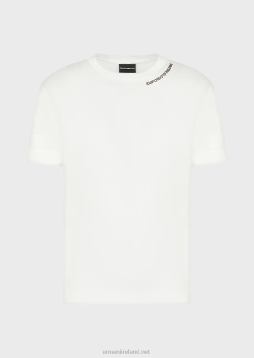 Men 086V1667 Tencel-Blend Jersey T-Shirt With Logo Embroidery On The Neckline Armani White