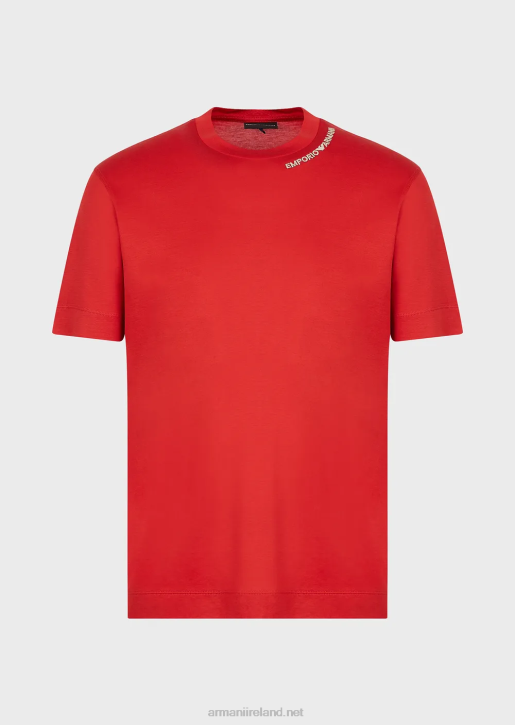 Men 086V1668 Tencel-Blend Jersey T-Shirt With Logo Embroidery On The Neckline Armani Red
