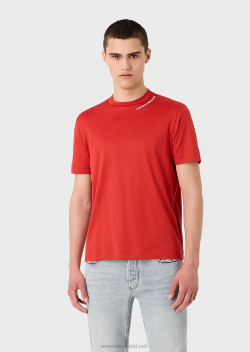 Men 086V1668 Tencel-Blend Jersey T-Shirt With Logo Embroidery On The Neckline Armani Red