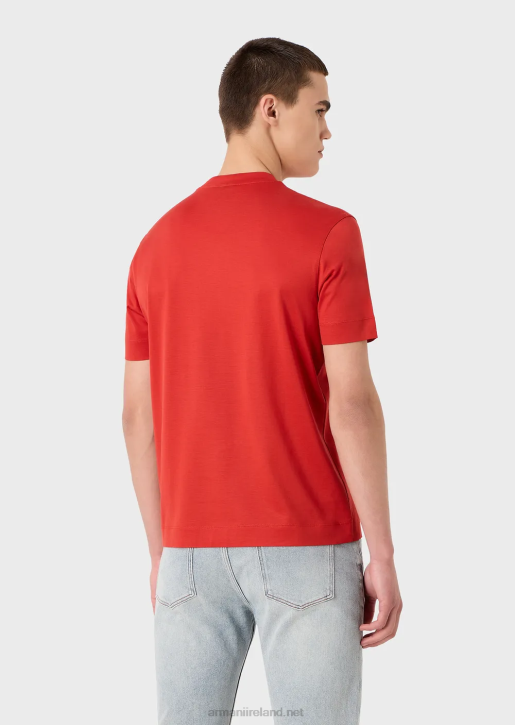Men 086V1668 Tencel-Blend Jersey T-Shirt With Logo Embroidery On The Neckline Armani Red