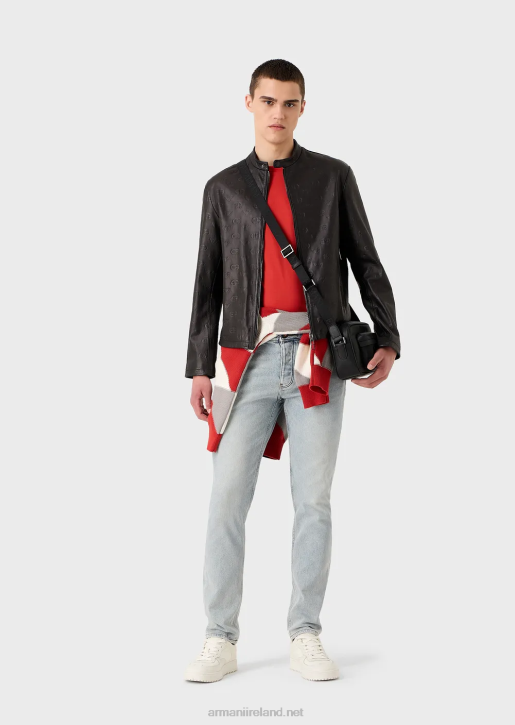 Men 086V1668 Tencel-Blend Jersey T-Shirt With Logo Embroidery On The Neckline Armani Red