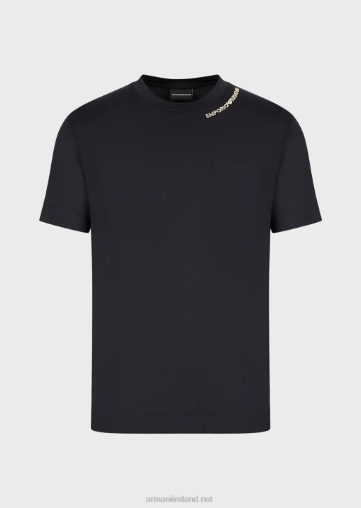 Men 086V1669 Tencel-Blend Jersey T-Shirt With Logo Embroidery On The Neckline Armani Navy Blue