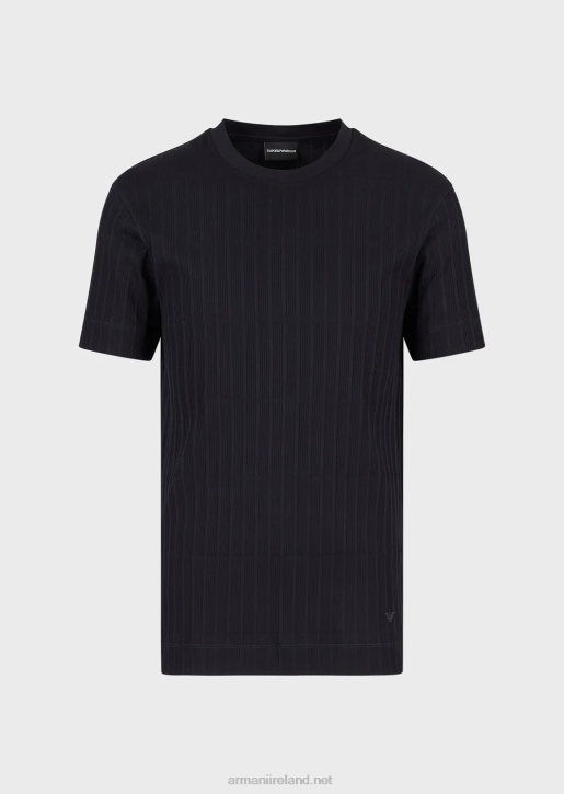 Men 086V1672 Jersey T-Shirt With Ribbed Jacquard Motif Armani Navy Blue