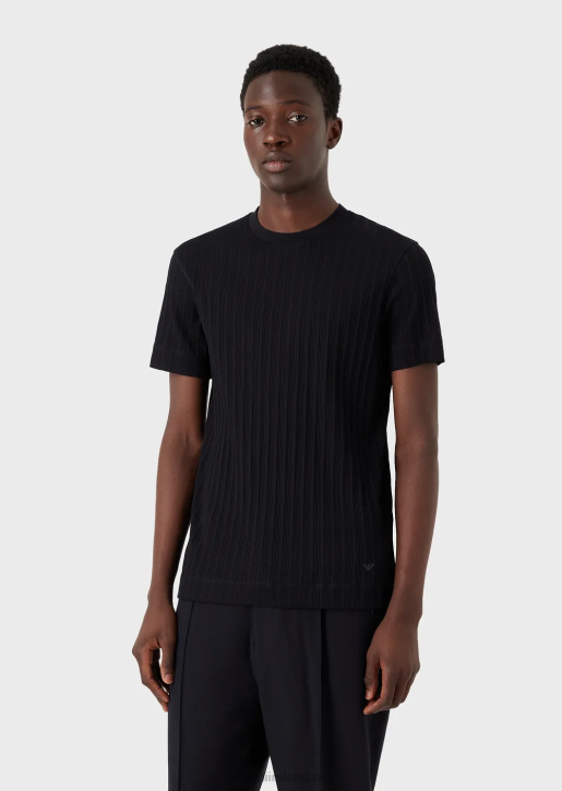 Men 086V1672 Jersey T-Shirt With Ribbed Jacquard Motif Armani Navy Blue