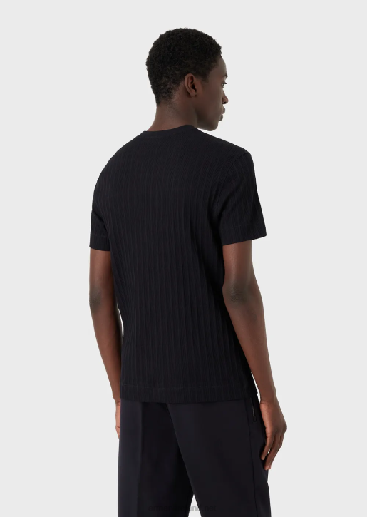 Men 086V1672 Jersey T-Shirt With Ribbed Jacquard Motif Armani Navy Blue