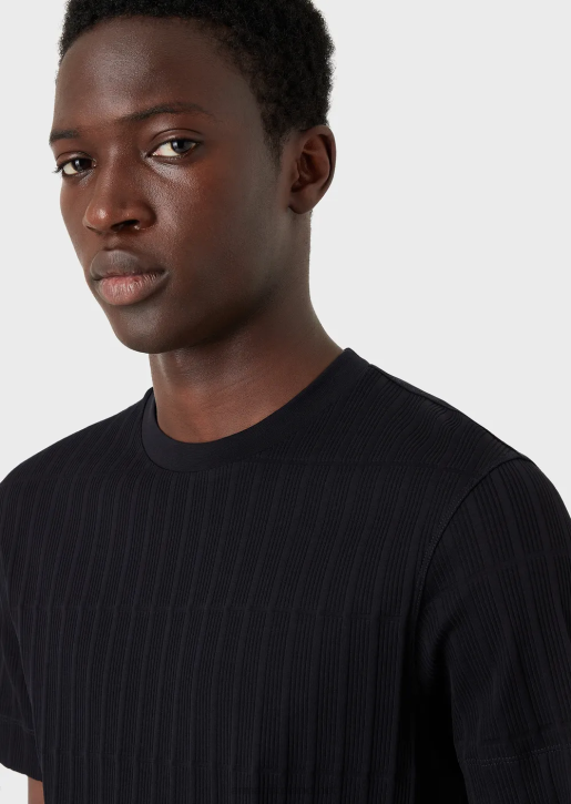 Men 086V1672 Jersey T-Shirt With Ribbed Jacquard Motif Armani Navy Blue
