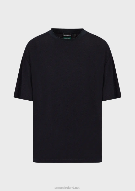 Men 086V1673 Eucalyptus Wool-Blend Pique T-Shirt Armani Navy Blue